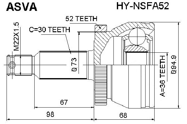ШРУС наружный HYNSFA52 ASVA HYNSFA52