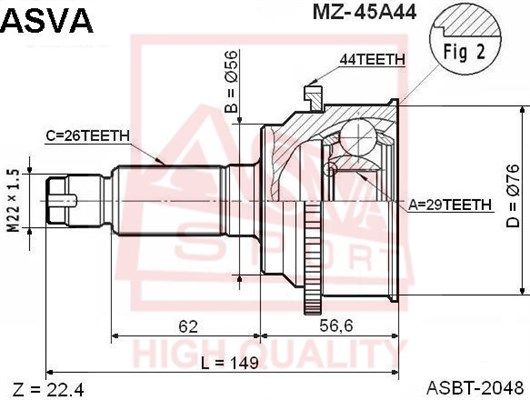 ШРУС наружный MZ45A44 ASVA MZ45A44