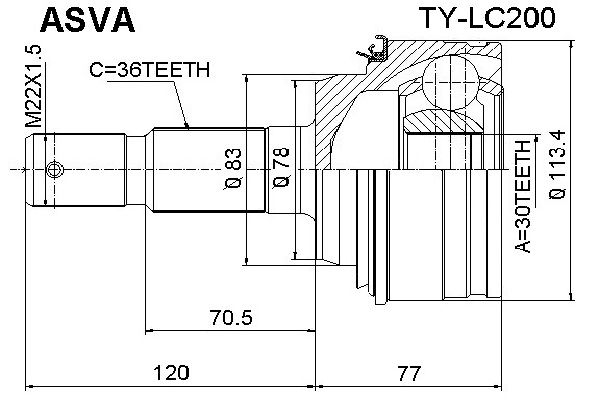 ШРУС наружный TYLC200 ASVA TYLC200