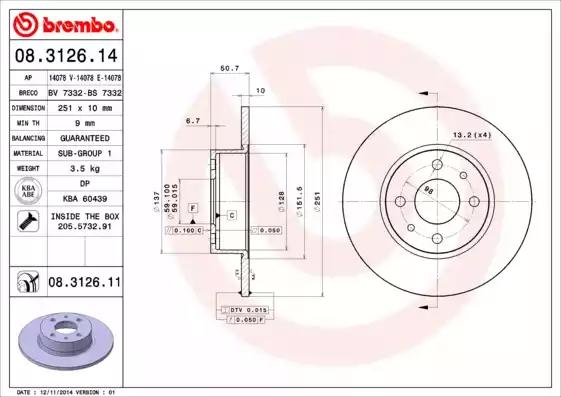 Диск тормозной 08312611 BREMBO 08312611