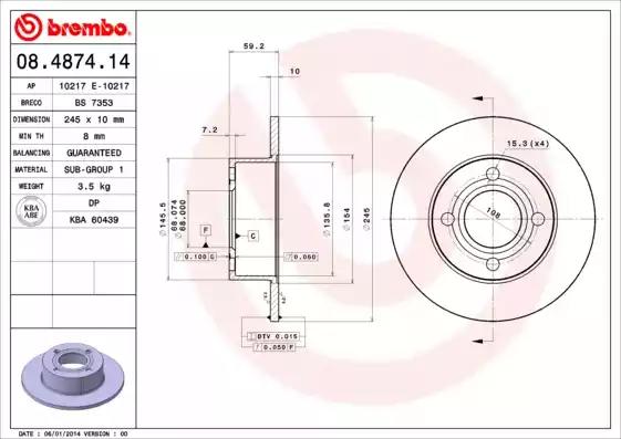 Диск тормозной 08487414 BREMBO 08487414