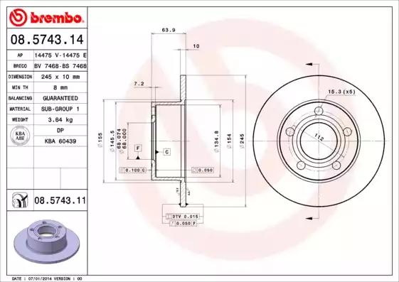 Диск тормозной 08574311 BREMBO 08574311