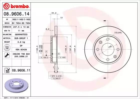 Диск тормозной 08960614 BREMBO 08960614