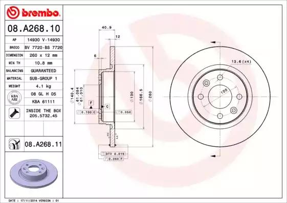 Диск тормозной 08A26810 BREMBO 08A26810