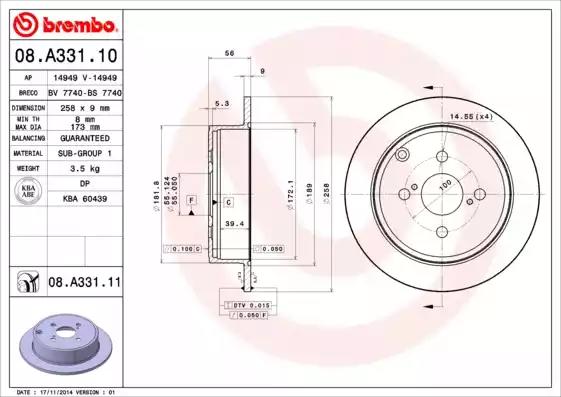 Диск тормозной 08A33110 BREMBO 08A33110