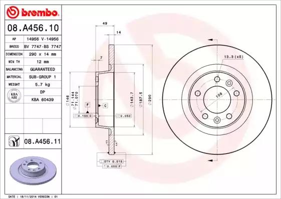 Диск тормозной 08A45610 BREMBO 08A45610