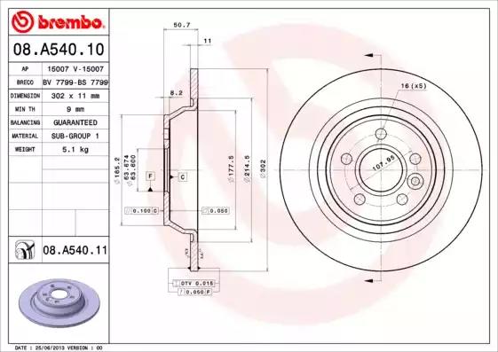 Диск тормозной 08A54010 BREMBO 08A54010