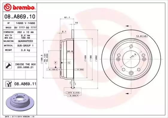 Диск тормозной 08A86910 BREMBO 08A86910