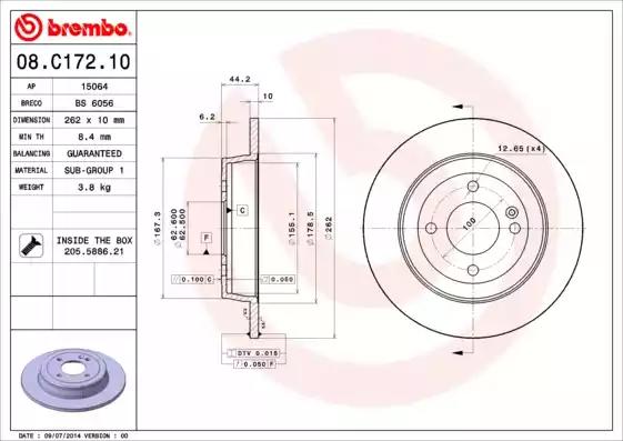 Диск тормозной 08C17210 BREMBO 08C17210
