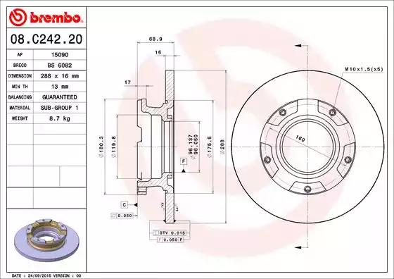 Диск тормозной 08C24220 BREMBO 08C24220