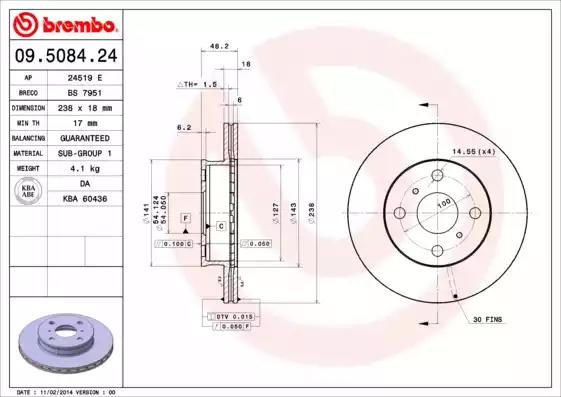 Диск тормозной 09508424 BREMBO 09508424