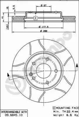 Диск тормозной 09684575 BREMBO 09684575