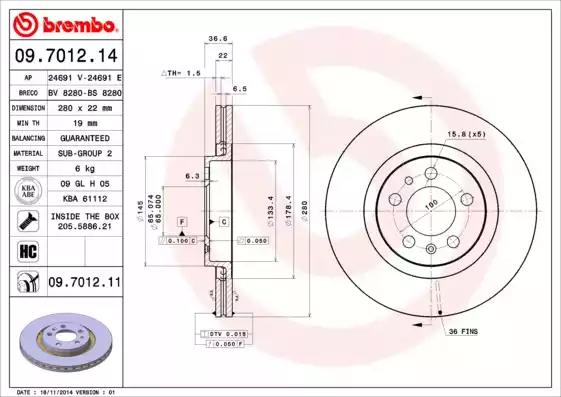Диск тормозной 09701211 BREMBO 09701211