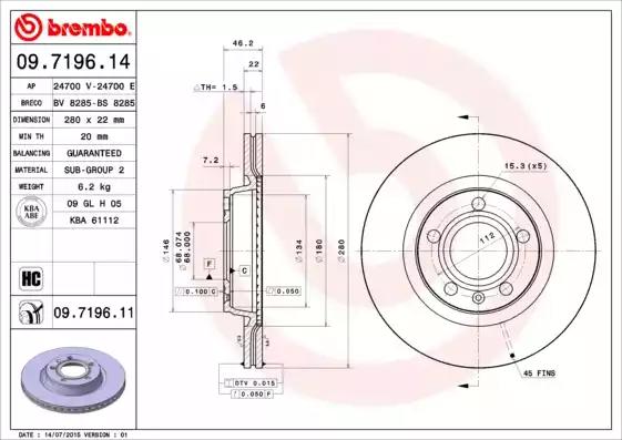 Диск тормозной 09719611 BREMBO 09719611