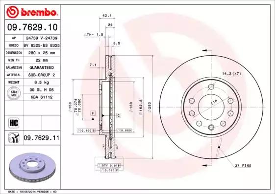 Диск тормозной 09762910 BREMBO 09762910