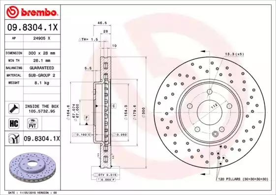 Диск тормозной 0983041X BREMBO 0983041X
