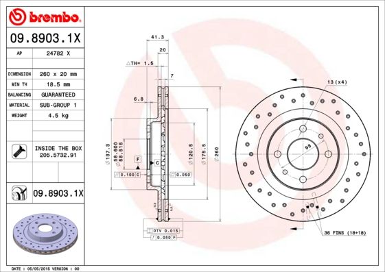 Диск тормозной 0989031X BREMBO 0989031X