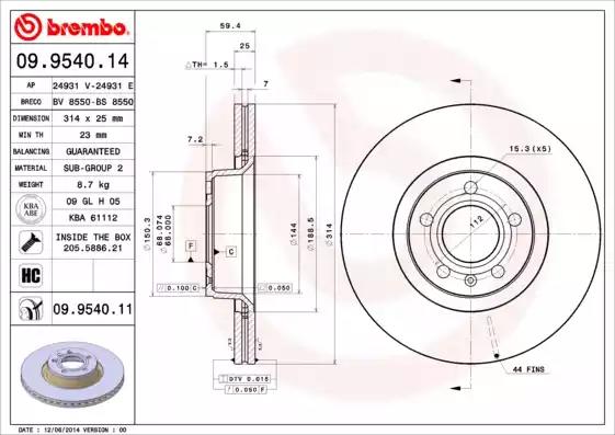 Диск тормозной 09954011 BREMBO 09954011