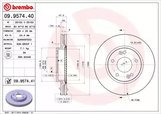 Диск тормозной 09957440 BREMBO 09957440