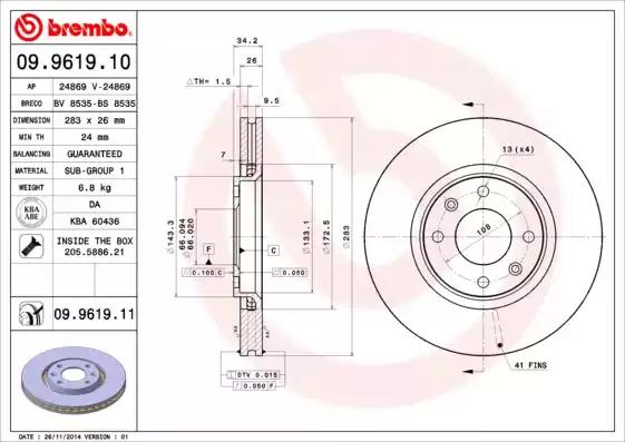 Диск тормозной 09961910 BREMBO 09961910