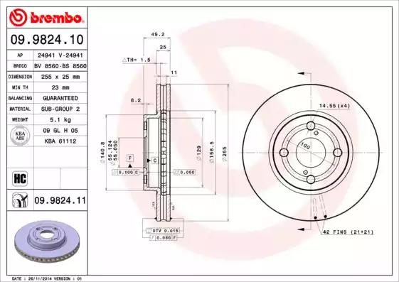 Диск тормозной 09982410 BREMBO 09982410