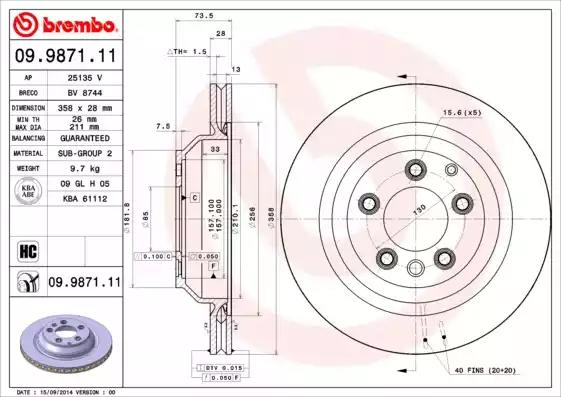 Диск тормозной 09987111 BREMBO 09987111