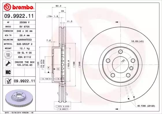 Диск тормозной 09992211 BREMBO 09992211