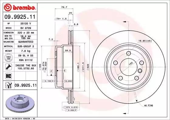 Диск тормозной 09992511 BREMBO 09992511