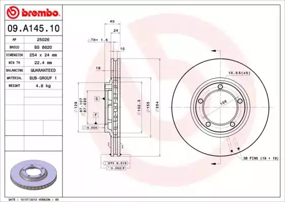 Диск тормозной 09A14510 BREMBO 09A14510