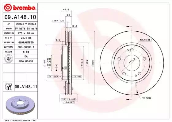 Диск тормозной 09A14810 BREMBO 09A14810