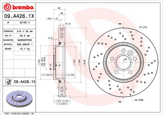 Диск тормозной 09A4261X BREMBO 09A4261X