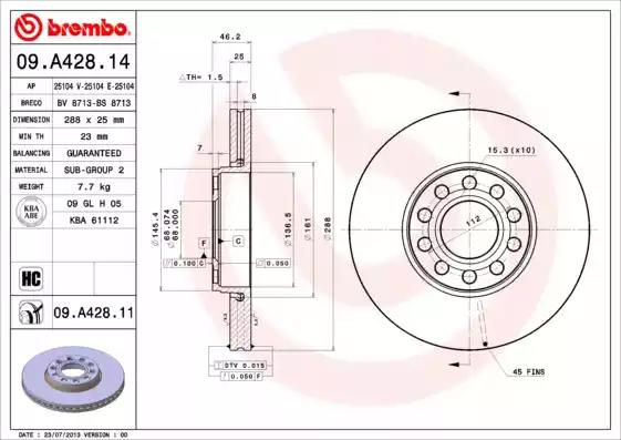 Диск тормозной 09A42811 BREMBO 09A42811