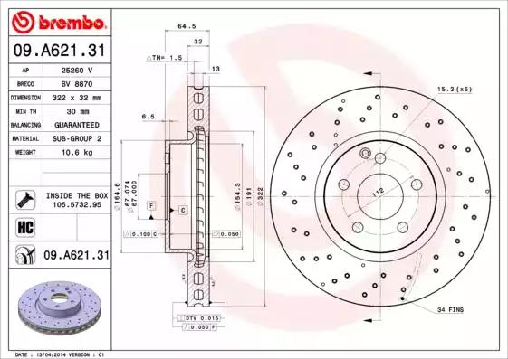 Диск тормозной 09A62131 BREMBO 09A62131