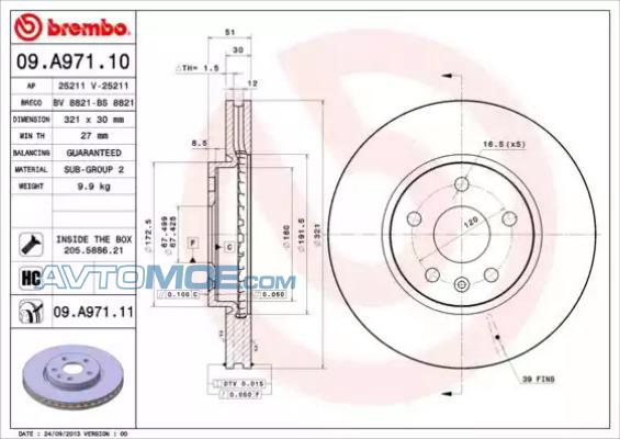 Диск тормозной 09A97111 BREMBO 09A97111
