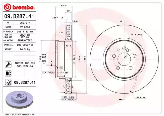 Диск тормозной 09B28741 BREMBO 09B28741