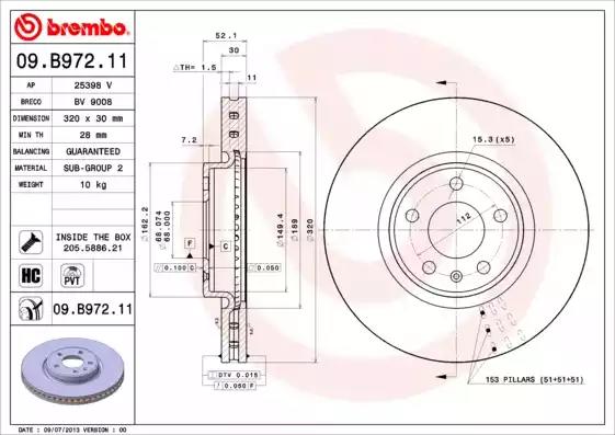 Диск тормозной 09B97211 BREMBO 09B97211