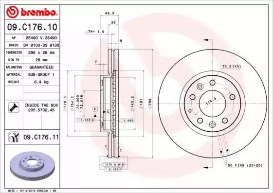 Диск тормозной 09C17611 BREMBO 09C17611