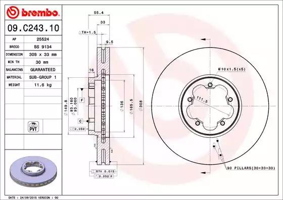 Диск тормозной 09C24310 BREMBO 09C24310