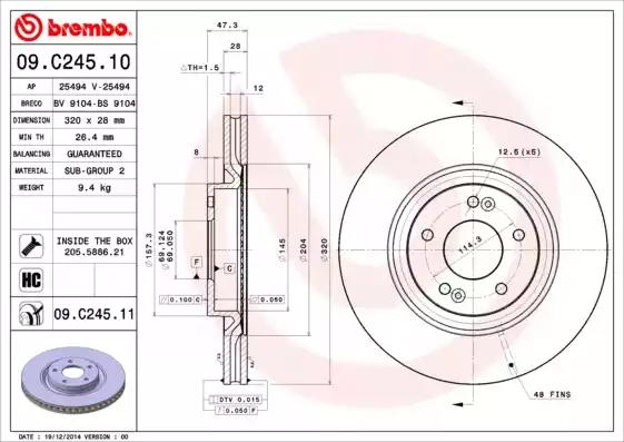 Диск тормозной 09C24511 BREMBO 09C24511