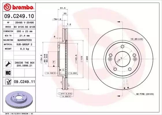 Диск тормозной 09C24911 BREMBO 09C24911