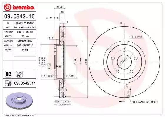 Диск тормозной 09C54211 BREMBO 09C54211