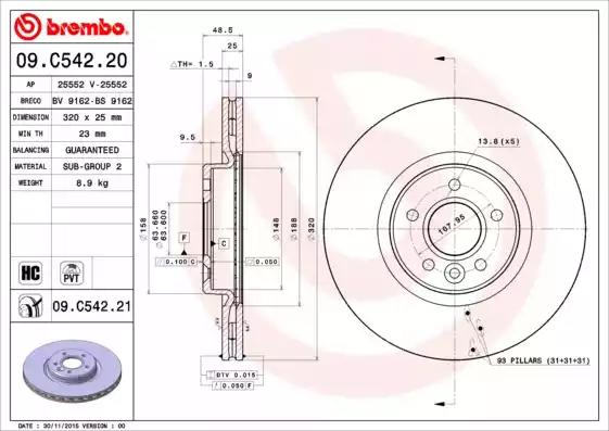 Диск тормозной 09C54221 BREMBO 09C54221