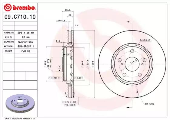Диск тормозной 09C71011 BREMBO 09C71011