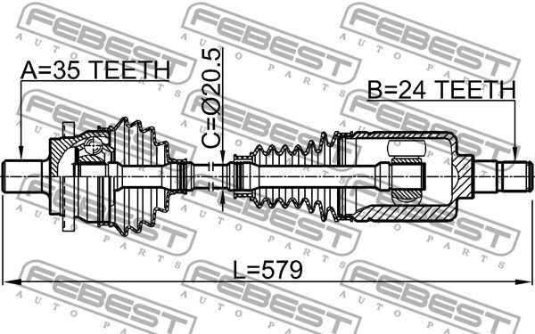 Вал приводной 1614211RH FEBEST 1614211RH