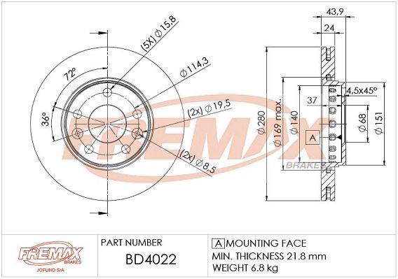 Диск тормозной BD4022 FREMAX BD4022
