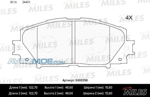 Колодки тормозные E400358 MILES E400358