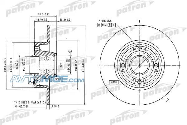 Диск тормозной PBD7015 PATRON PBD7015