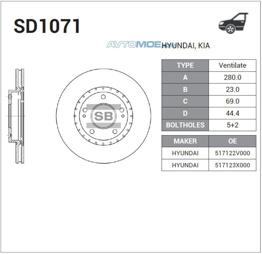 Диск тормозной SD1071 SANGSIN SD1071