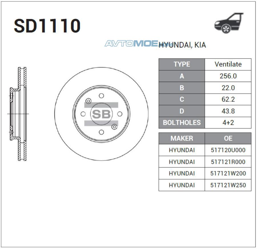 Диск тормозной SD1110 SANGSIN SD1110