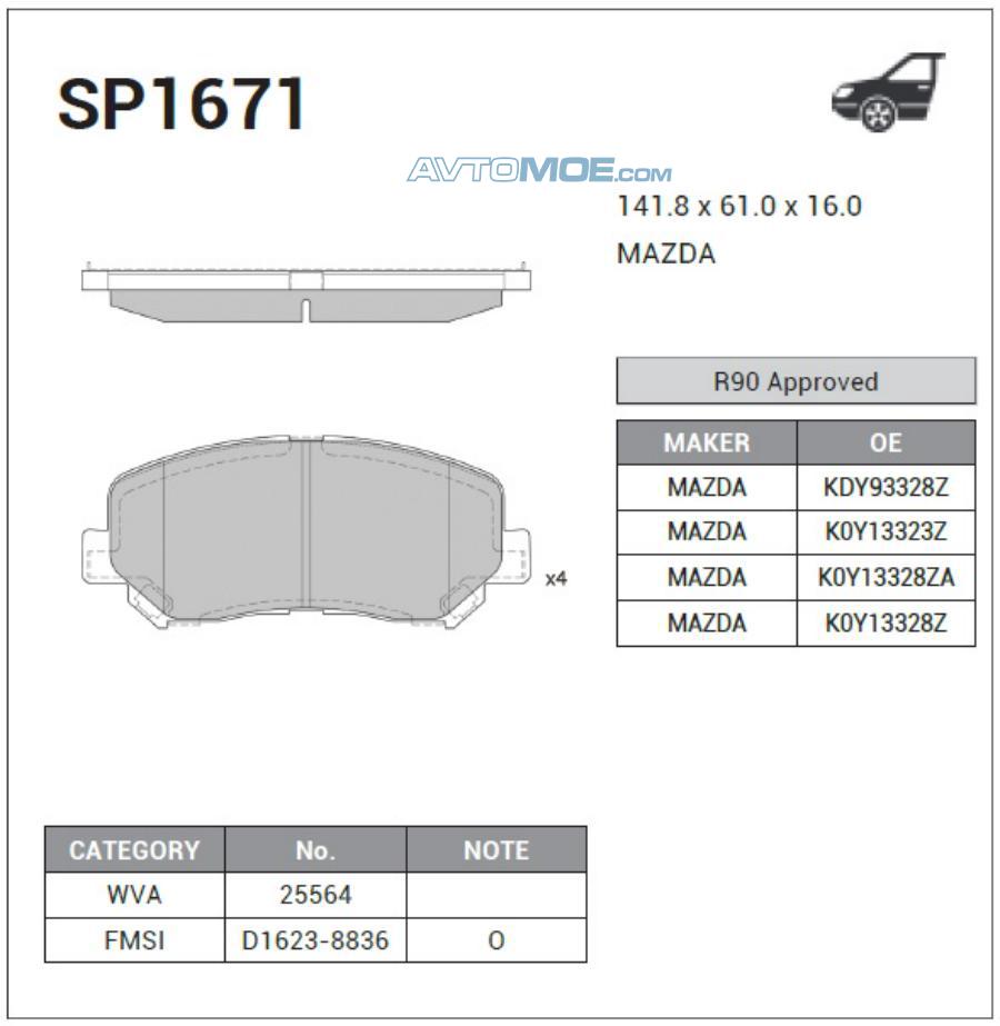 Колодки тормозные SP1671 SANGSIN SP1671